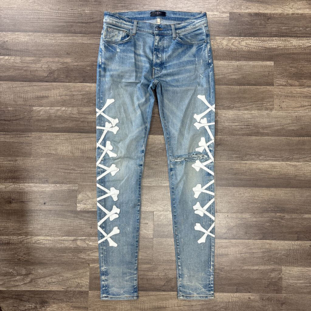 Amiri Jean White Crossbone Blue