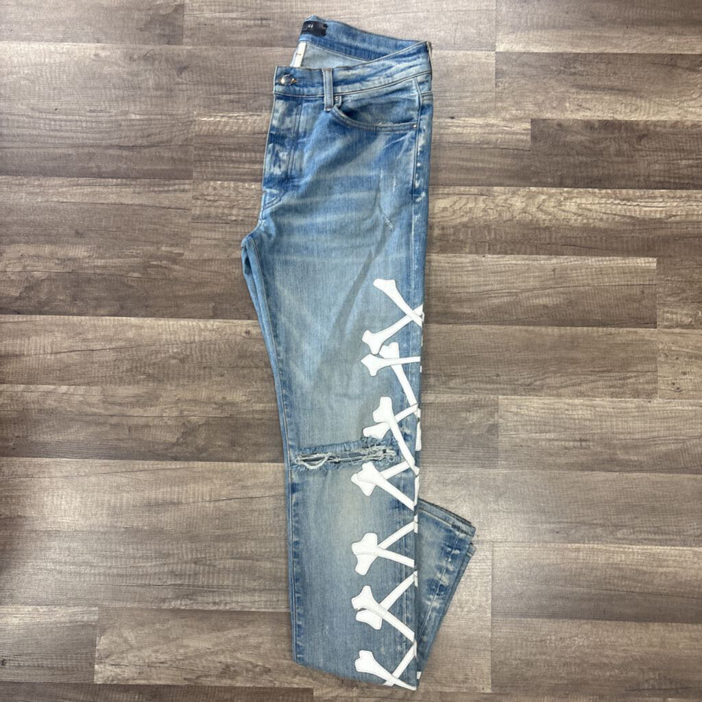 Amiri Jean White Crossbone Blue