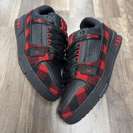Louis Vuitton LV Trainer Black Red Flannel