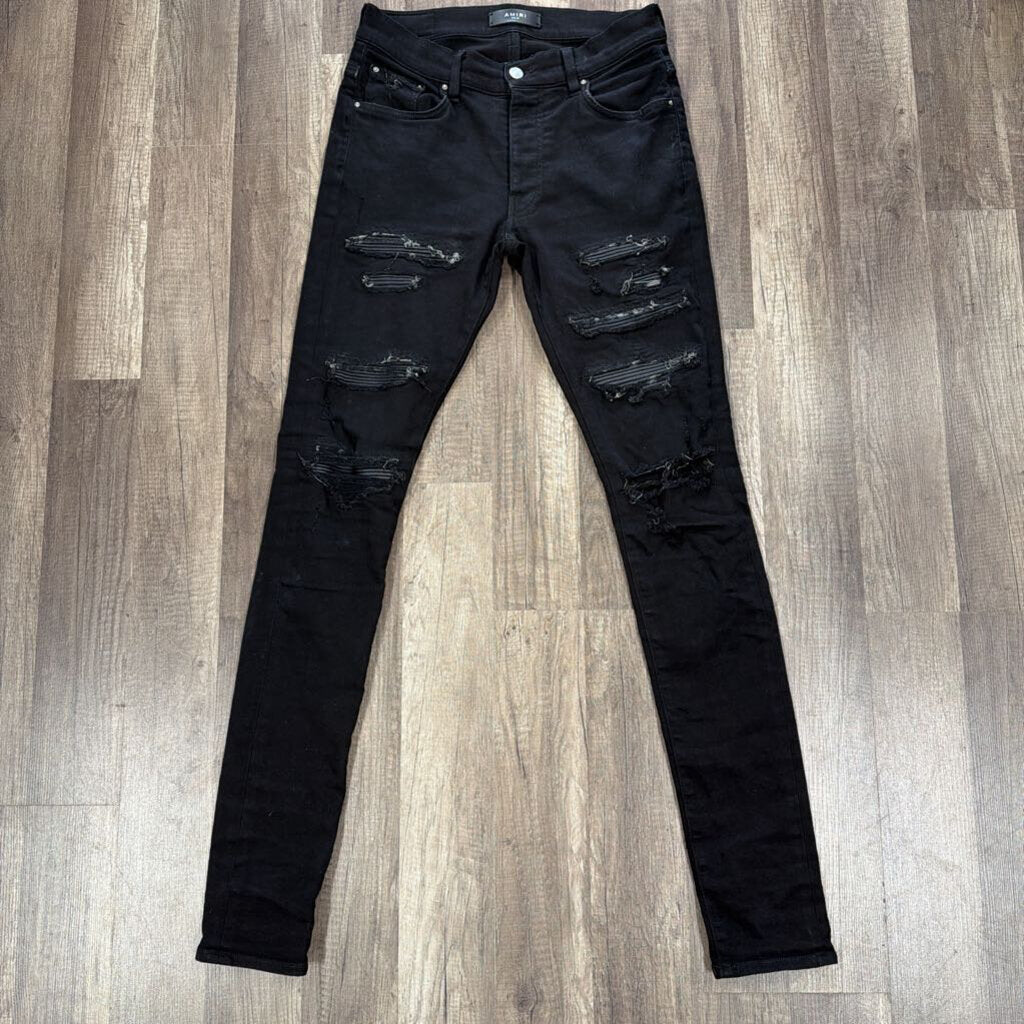 Amiri Thrasher Jean Black Leather Patch