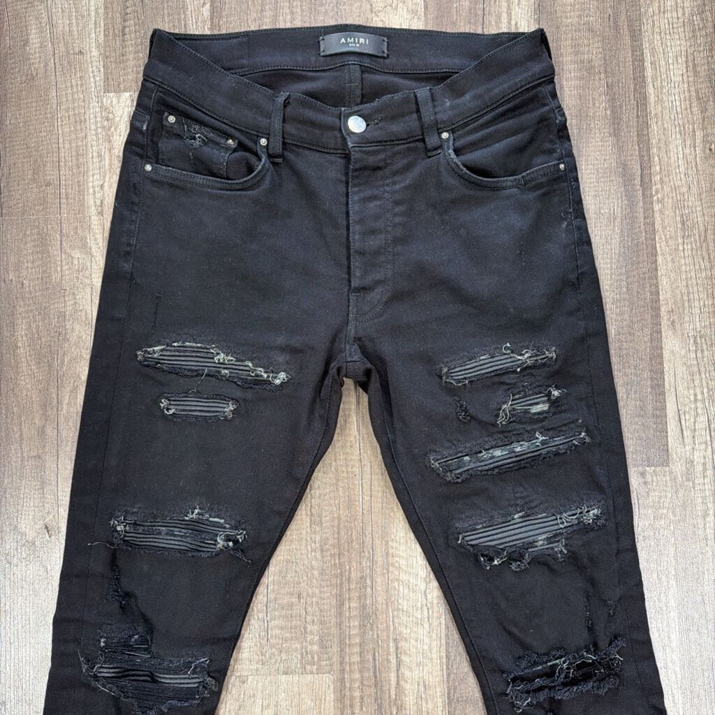 Amiri Thrasher Jean Black Leather Patch