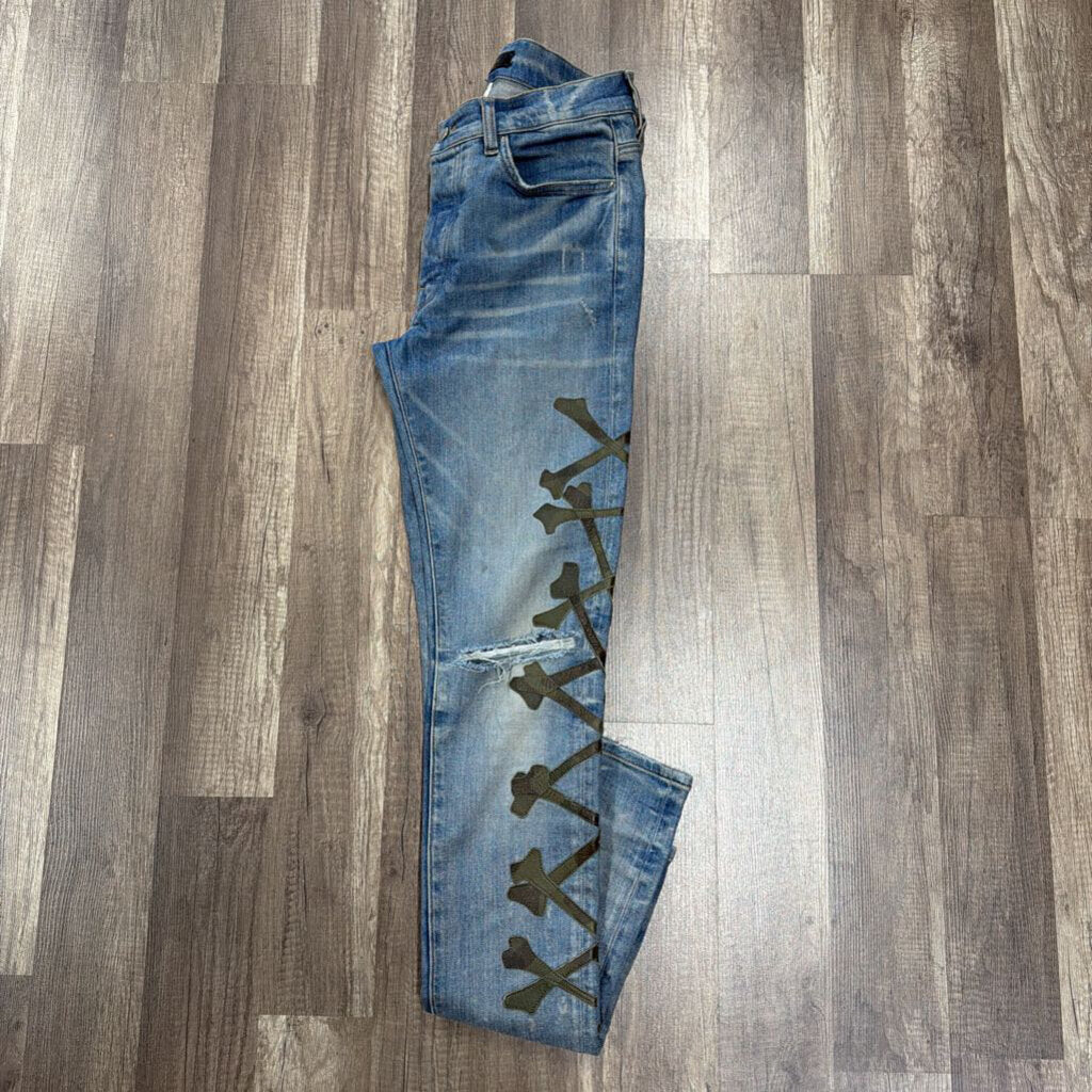 Amiri Crossbone Camo Blue Jeans