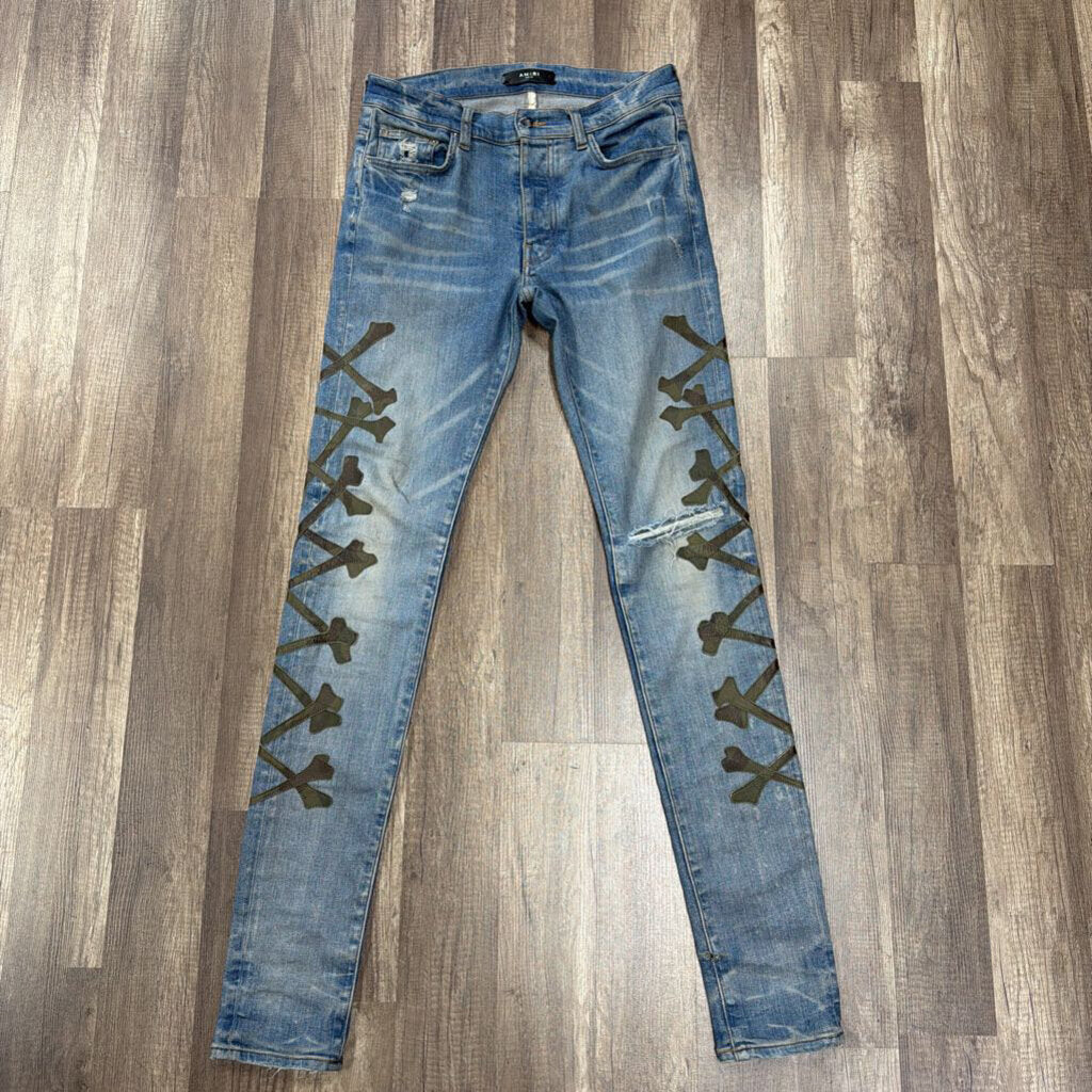 Amiri Crossbone Camo Blue Jeans
