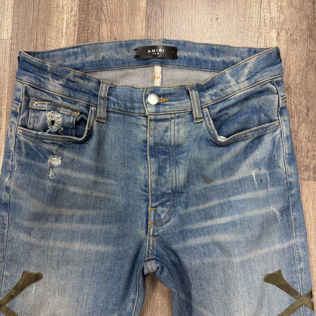 Amiri Crossbone Camo Blue Jeans