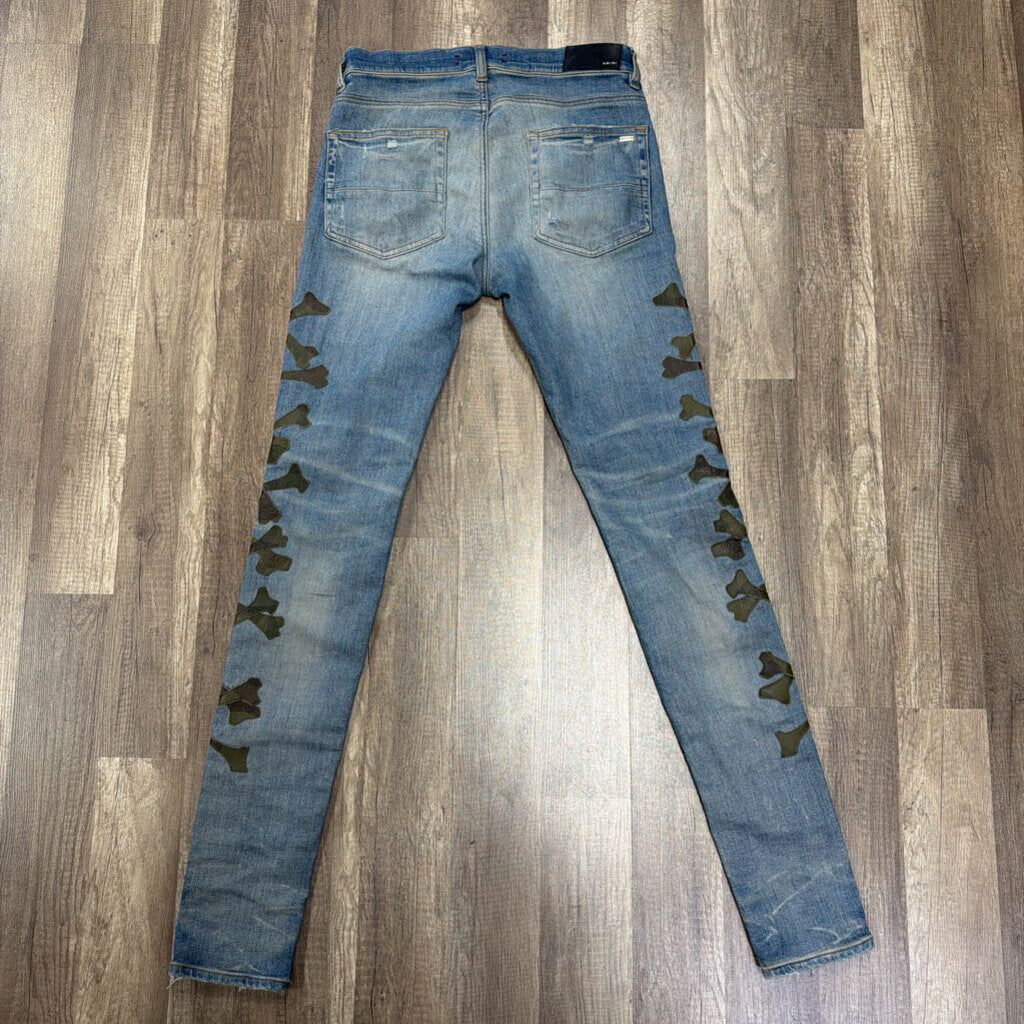 Amiri Crossbone Camo Blue Jeans