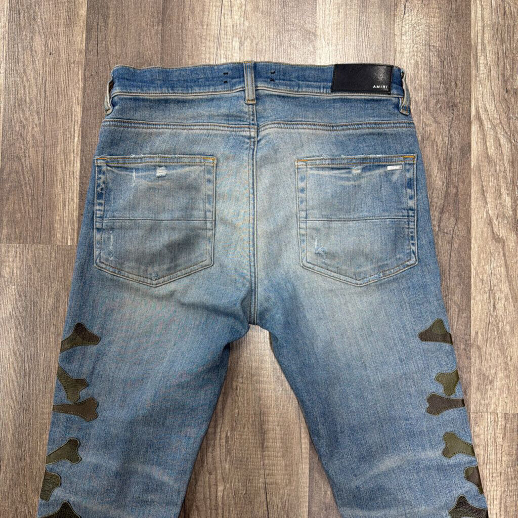 Amiri Crossbone Camo Blue Jeans