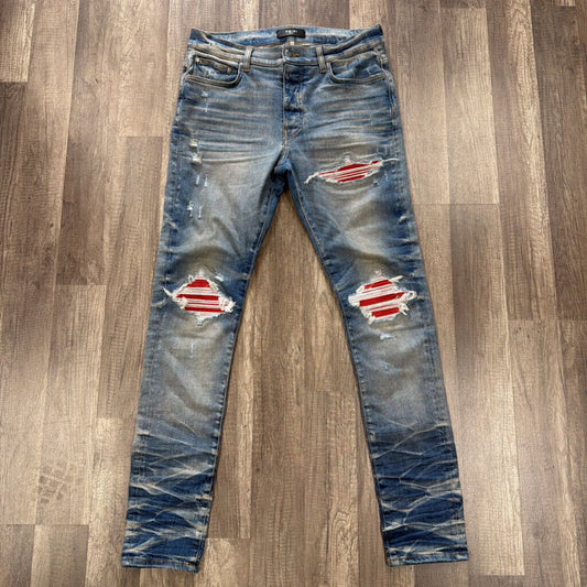 Amiri Mx1 Red Suede Patch Blue Jeans