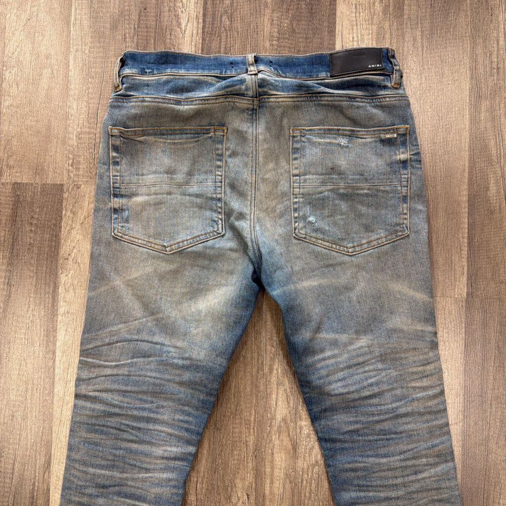 Amiri Mx1 Red Suede Patch Blue Jeans