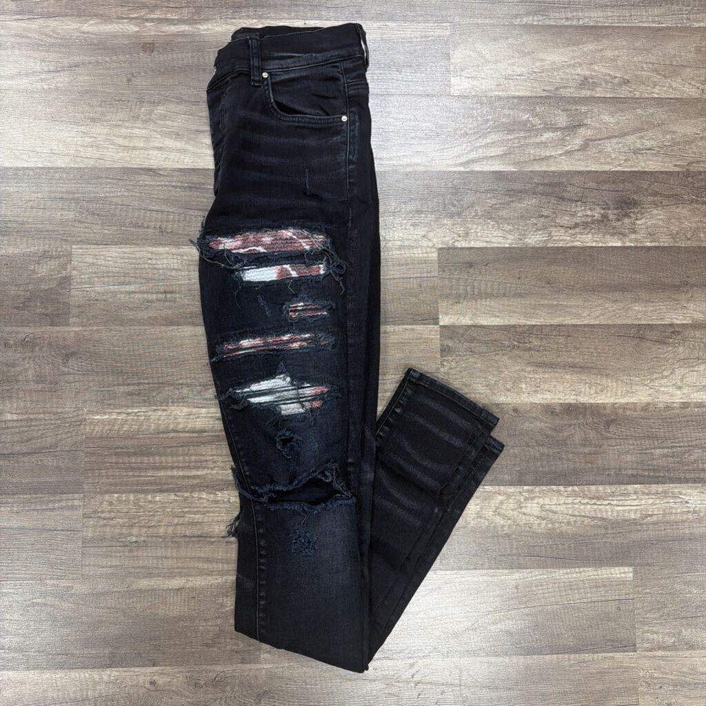 Amiri Jean Thrasher Black Red Tye Dye Patch