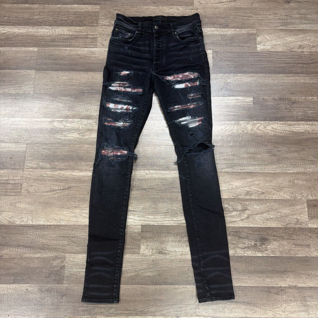 Amiri Jean Thrasher Black Red Tye Dye Patch