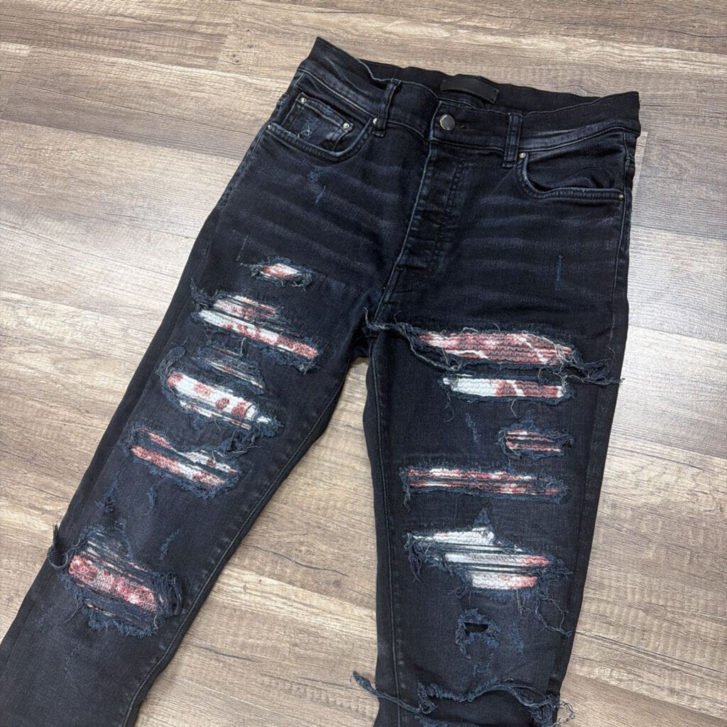 Amiri Jean Thrasher Black Red Tye Dye Patch