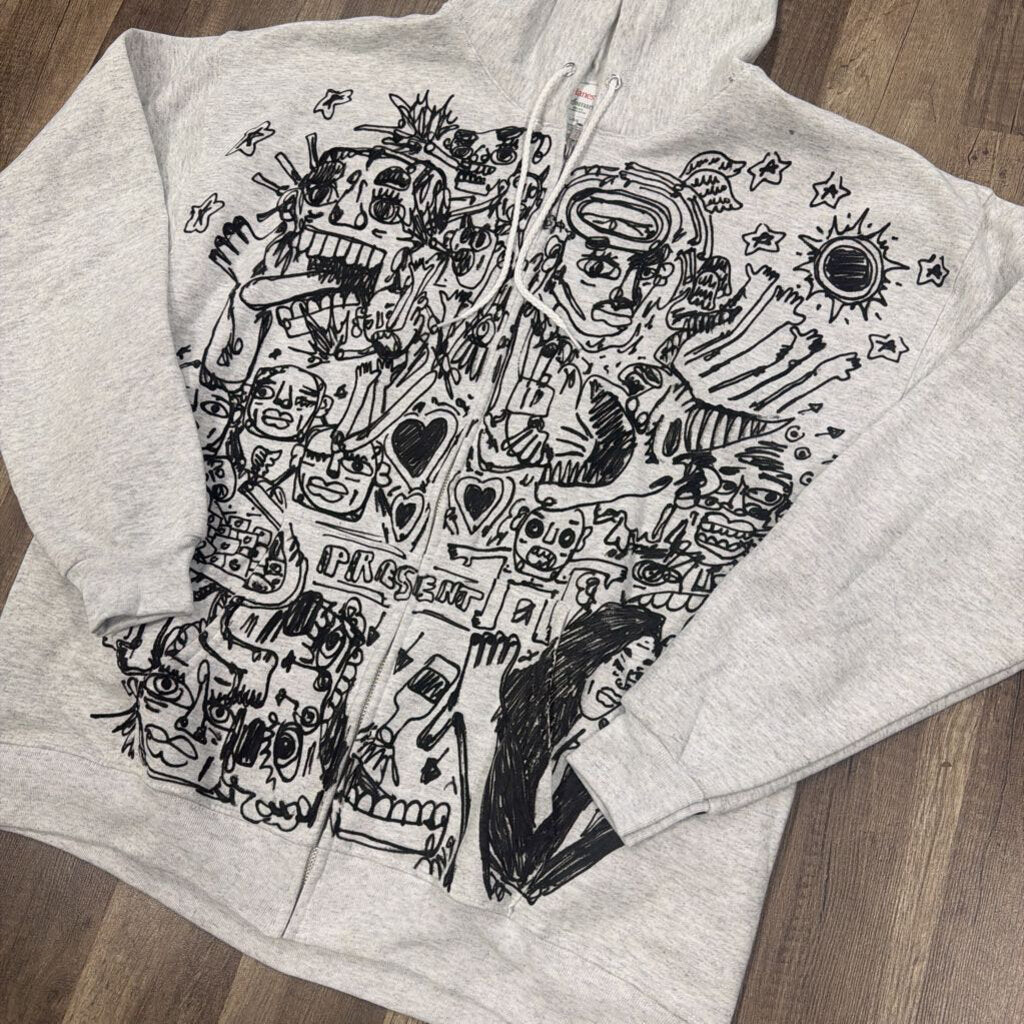 Father Ahki grey all over print zip up