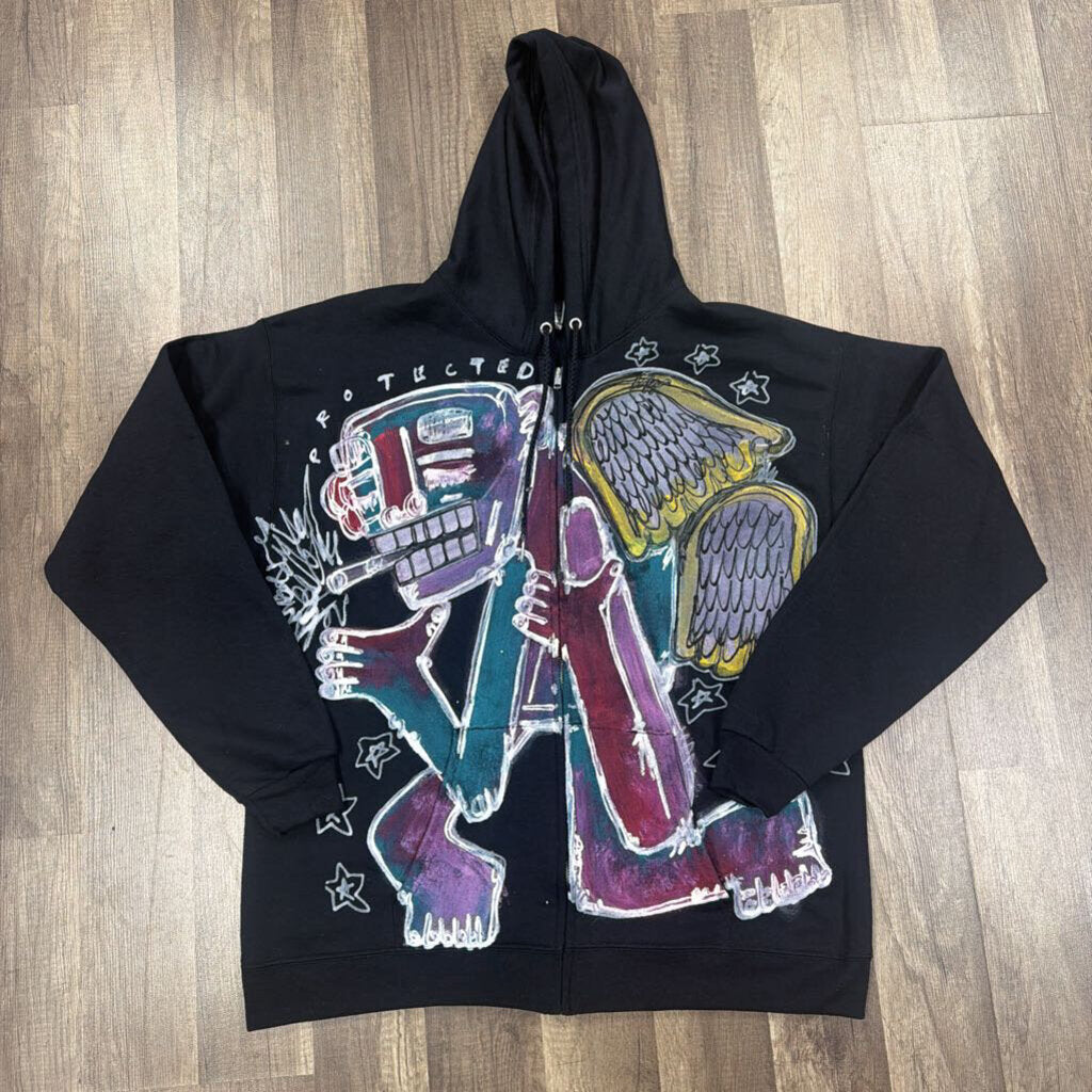 Father Ahki black all over print zip up