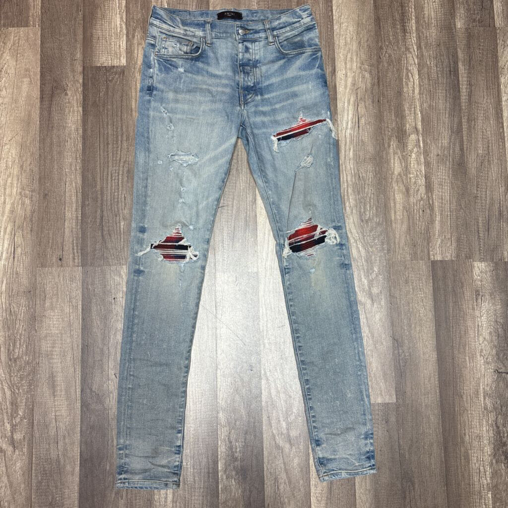 Amiri jean mx1 red flannel patch