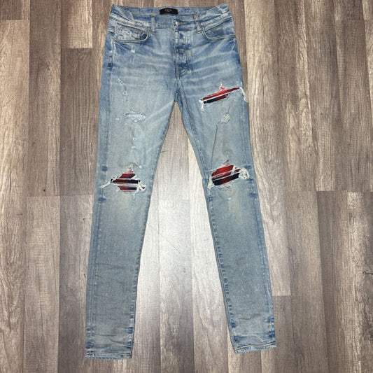 Amiri jean mx1 red flannel patch