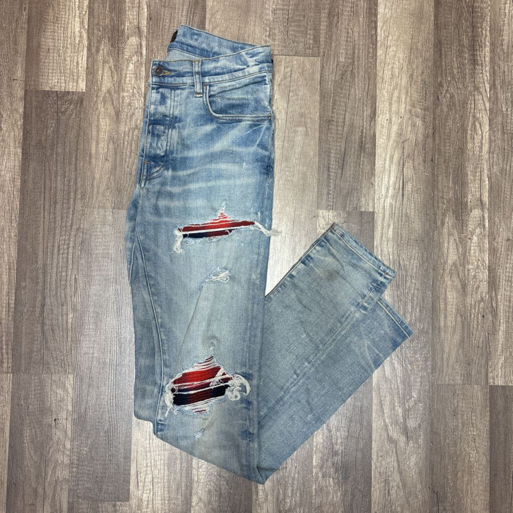 Amiri jean mx1 red flannel patch