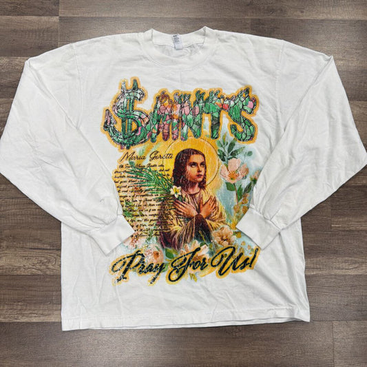 Saints white pray for us shirt L/S