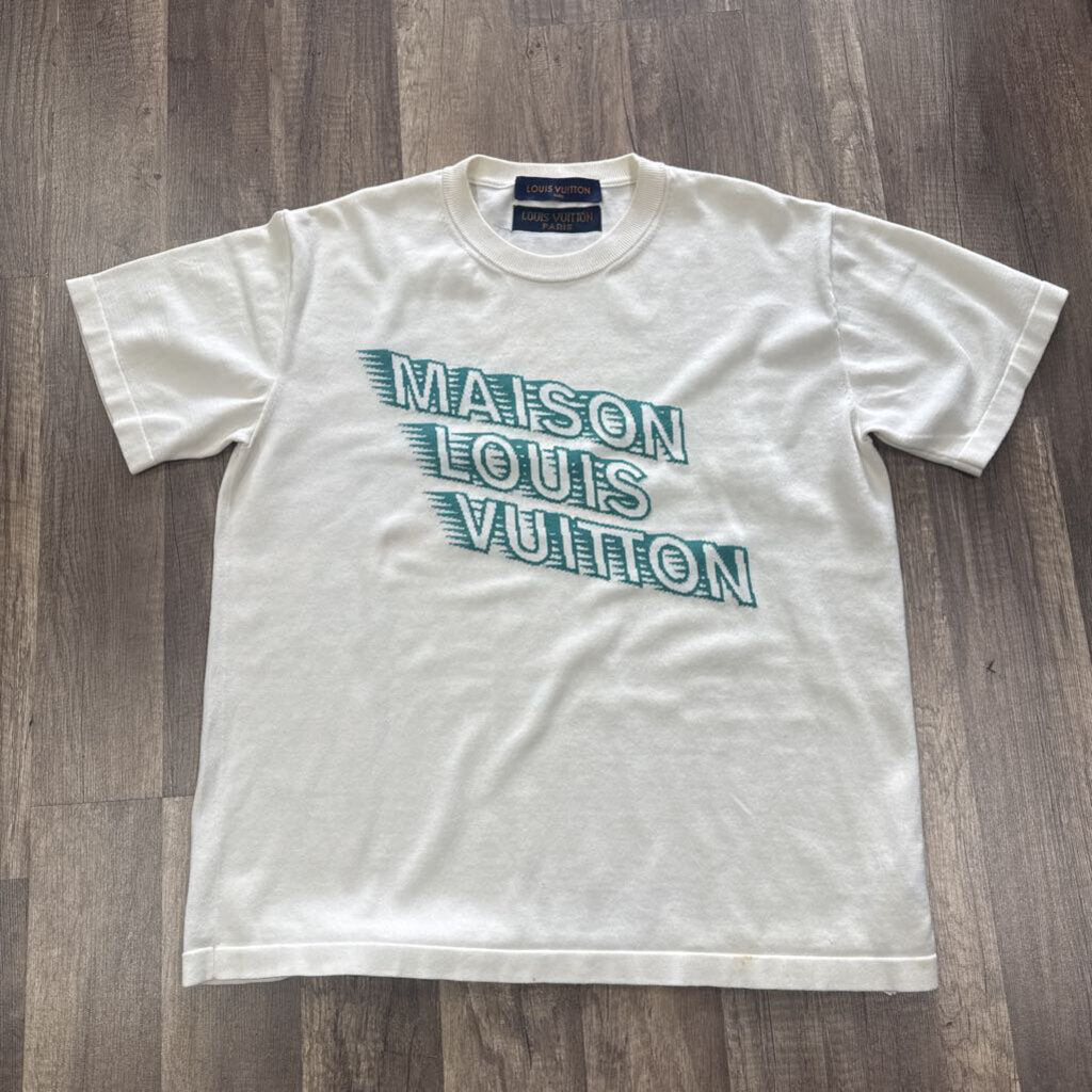 Lv Louis Vuitton logo shirt white teal