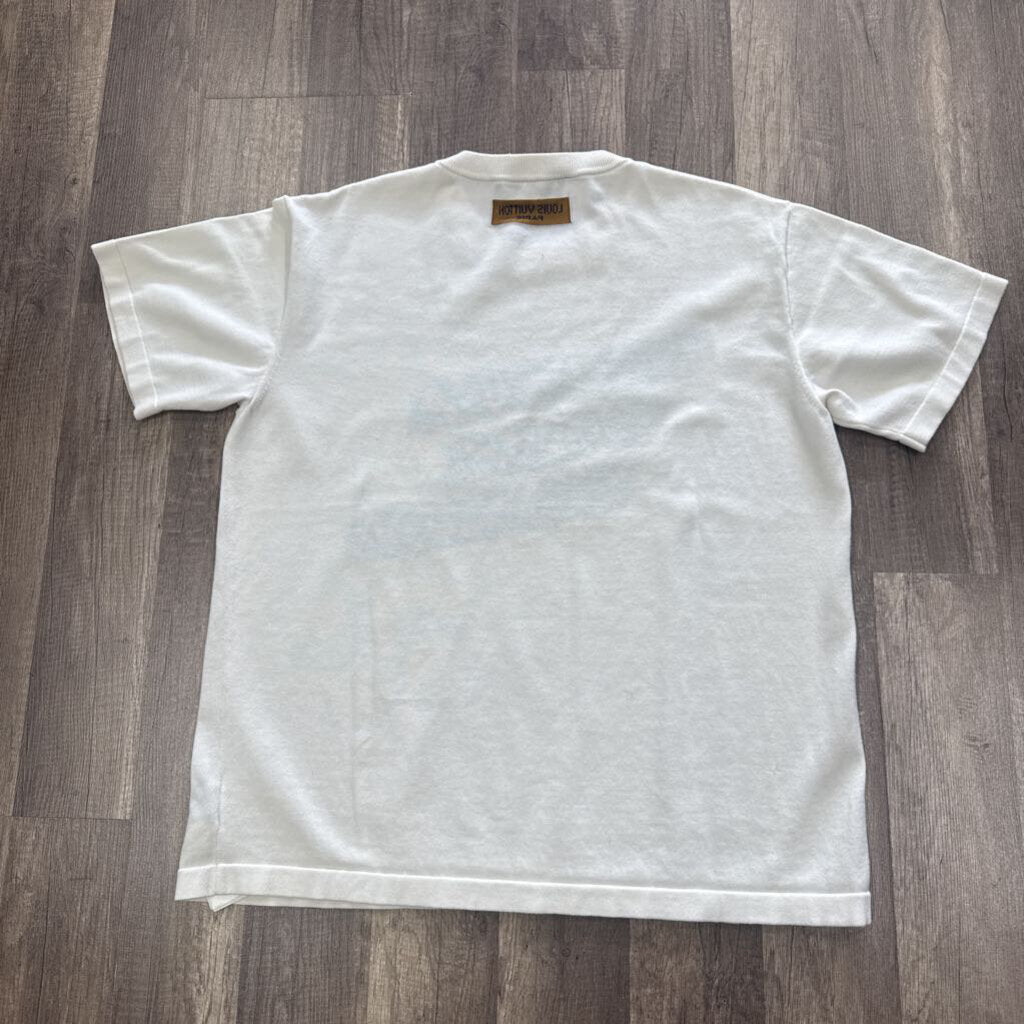 Lv Louis Vuitton logo shirt white teal