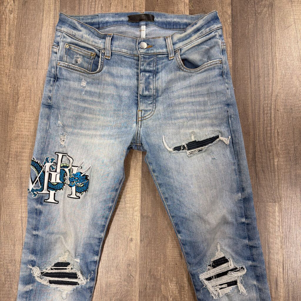 Amiri Jean MX1 Blue Patch Dragon Logo
