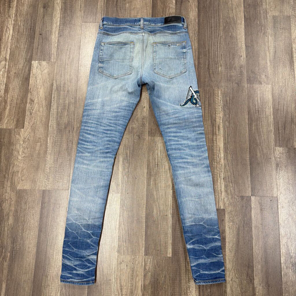 Amiri Jean MX1 Blue Patch Dragon Logo