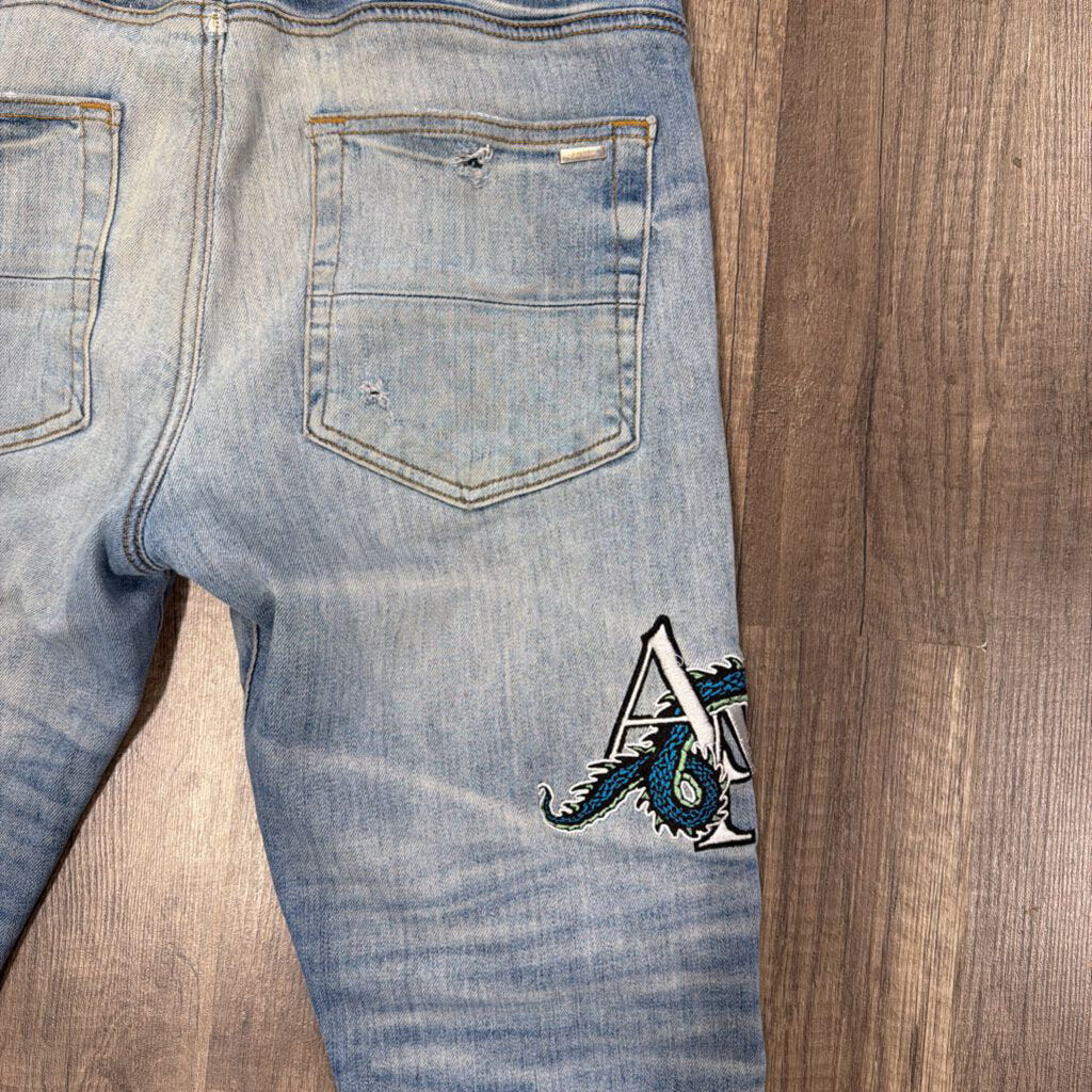 Amiri Jean MX1 Blue Patch Dragon Logo