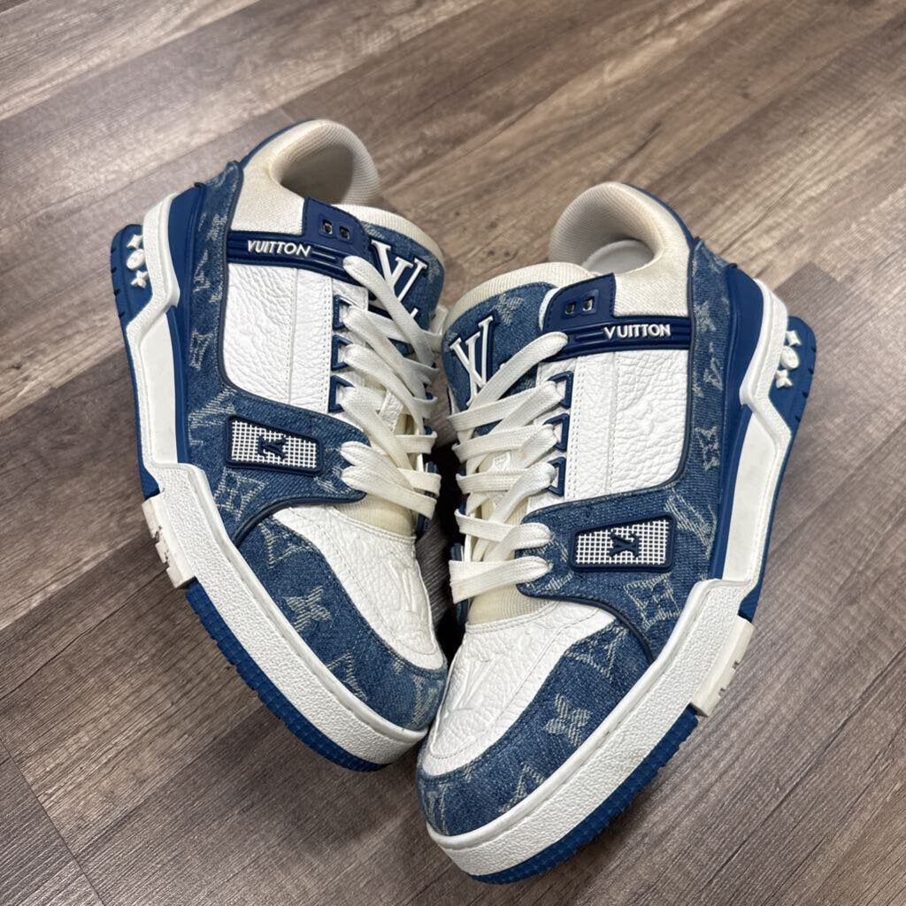 LV Louis Vuitton Trainer Blue Denim and White