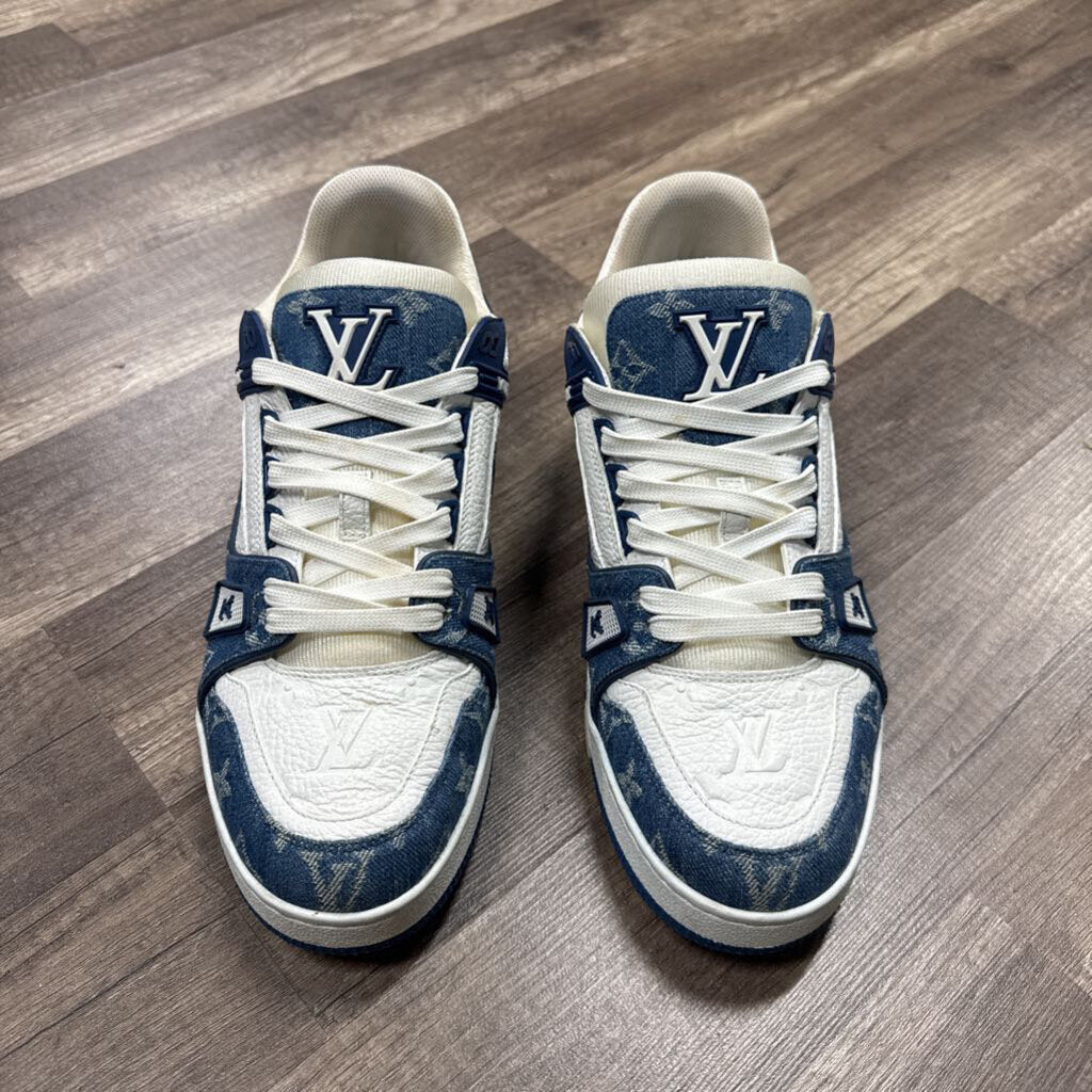 LV Louis Vuitton Trainer Blue Denim and White