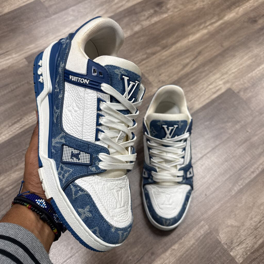 LV Louis Vuitton Trainer Blue Denim and White