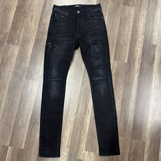 amiri jeans black leather patch oblique