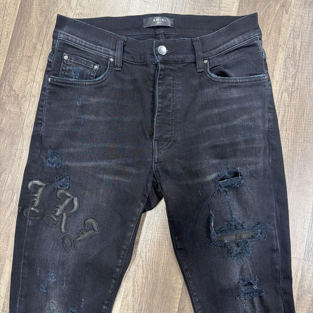 amiri jeans black leather patch oblique