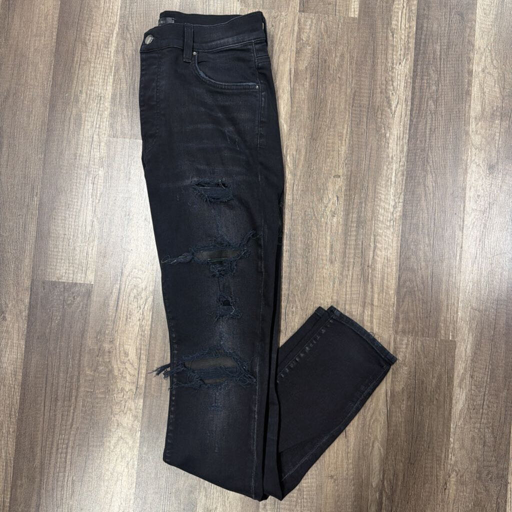 amiri jeans black leather patch oblique