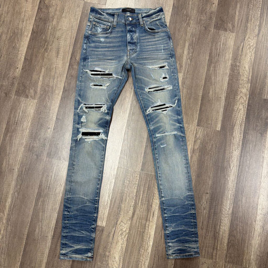 amiri jeans blue black glitter thrasher