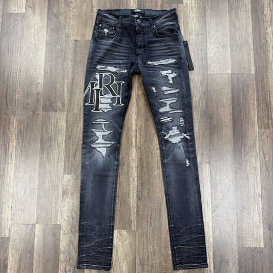 Amiri Jean Distressed oblique logo grey