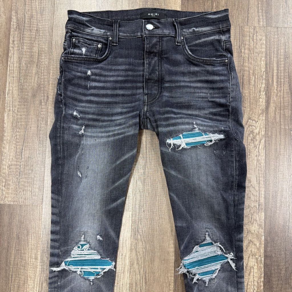 Amiri Jean mx1 dark grey teal patch
