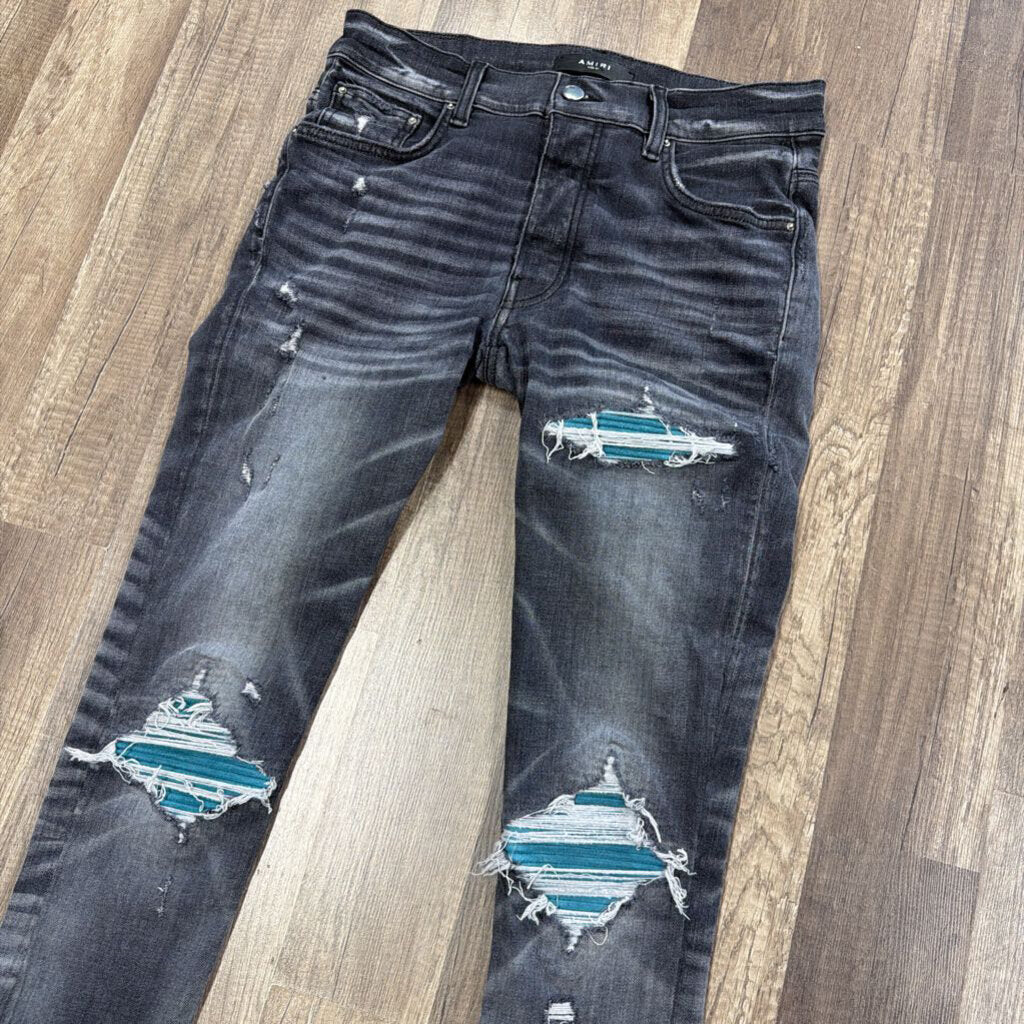Amiri Jean mx1 dark grey teal patch