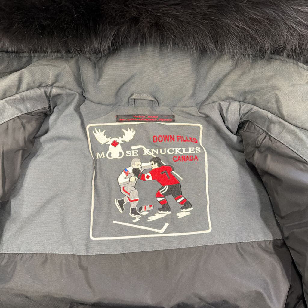 Moose knuckle coat grey black fur
