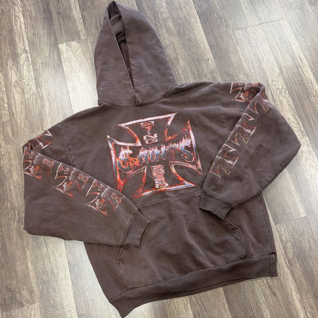 Saints brown dying breed cross hoodie