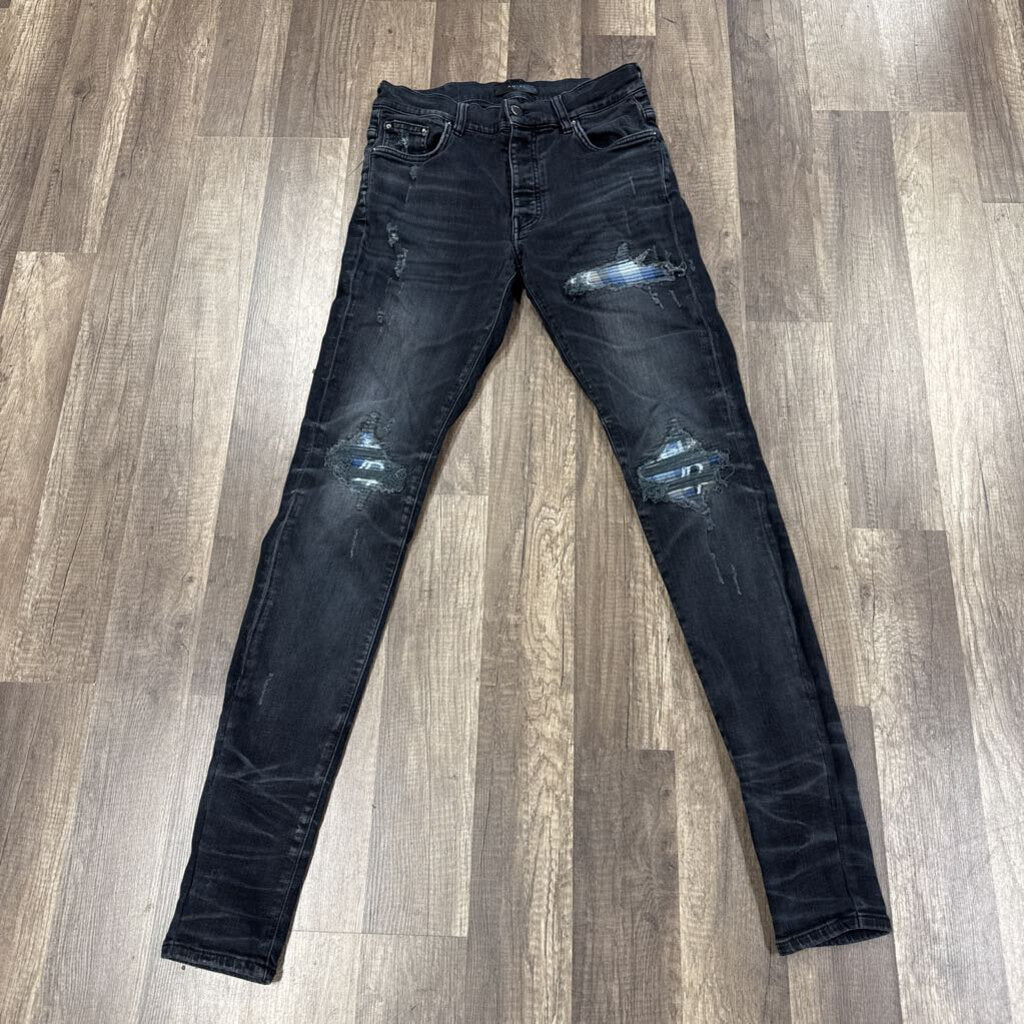 Amiri Jean Black Blue Flannel