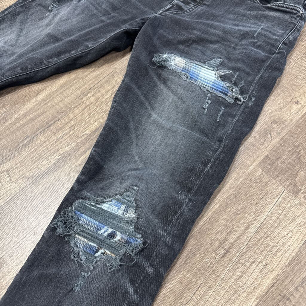 Amiri Jean Black Blue Flannel
