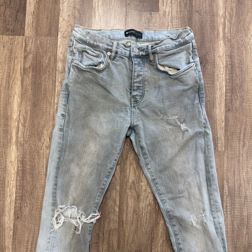 Purple Jean Light Wash Denim Rip Knee