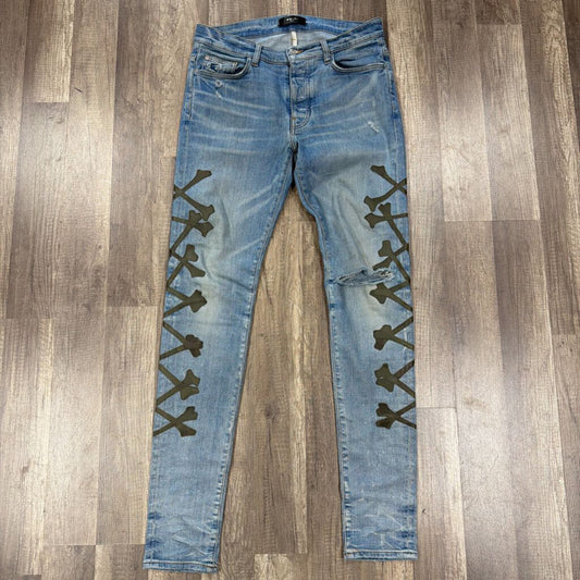 Amiri Jean Bone Blue Green Cross