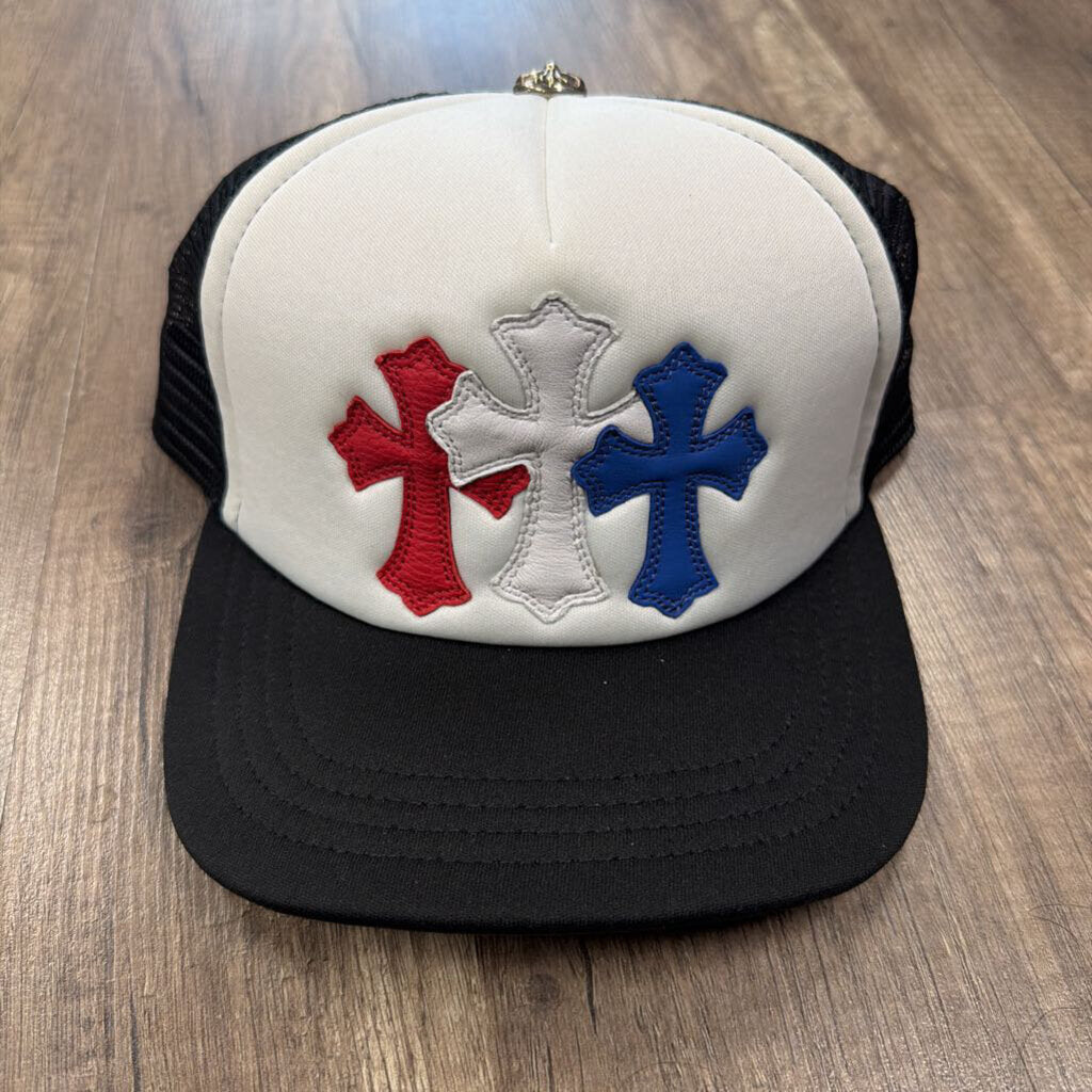 Chrome Hearts red white blue triple cross trucker